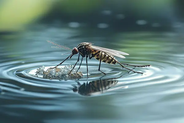 Mosquito on water before mosquito control in Charlotte, NC by Cardinal Environmental Solutions