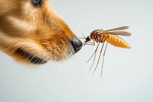 Mosquito on dog before mosquito control in Charlotte, NC by Cardinal Environmental Solutions