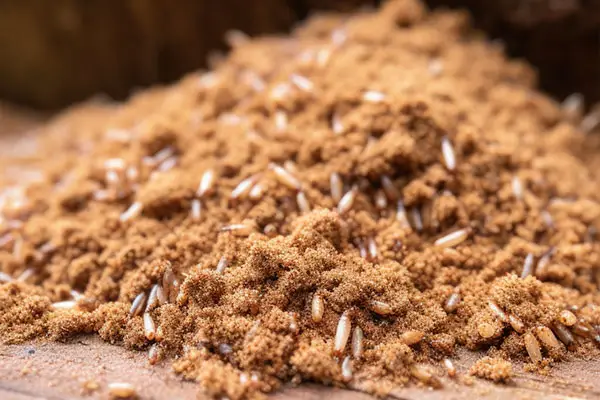 Pile of termites before termite control in Charlotte, NC by Cardinal Environmental Solutions