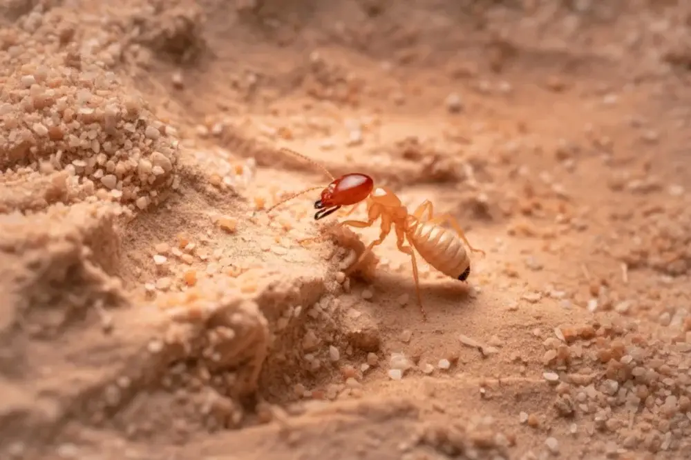 Closeup of single termite in sand